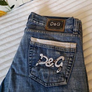 Dolce & Gabbana D&G Lightly Distressed Flared Jeans w/ Small Rhinestone Accents